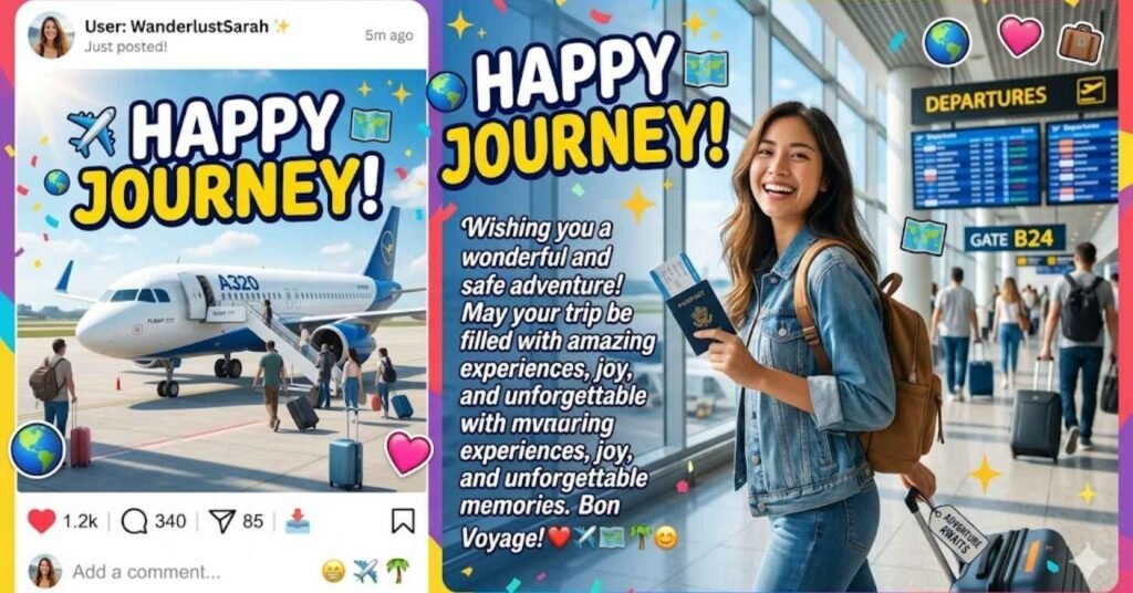 Happy Journey Wishes with Emojis and Social Media Style