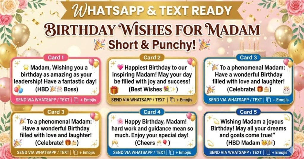 WhatsApp & Text Ready Birthday Wishes for Madam Short & Punchy